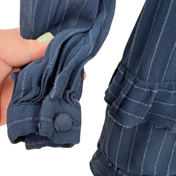 Maje Istra Ruffled Crepe Playsuit Romper Long‎ Sleeve Pinstripe Blue Size 34 XS - Picture 8 of 13